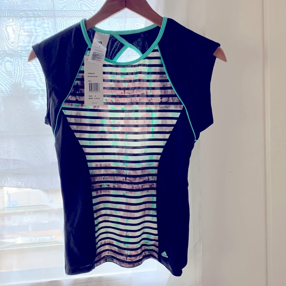 Adidas size S striped rash guard in Sea NWT